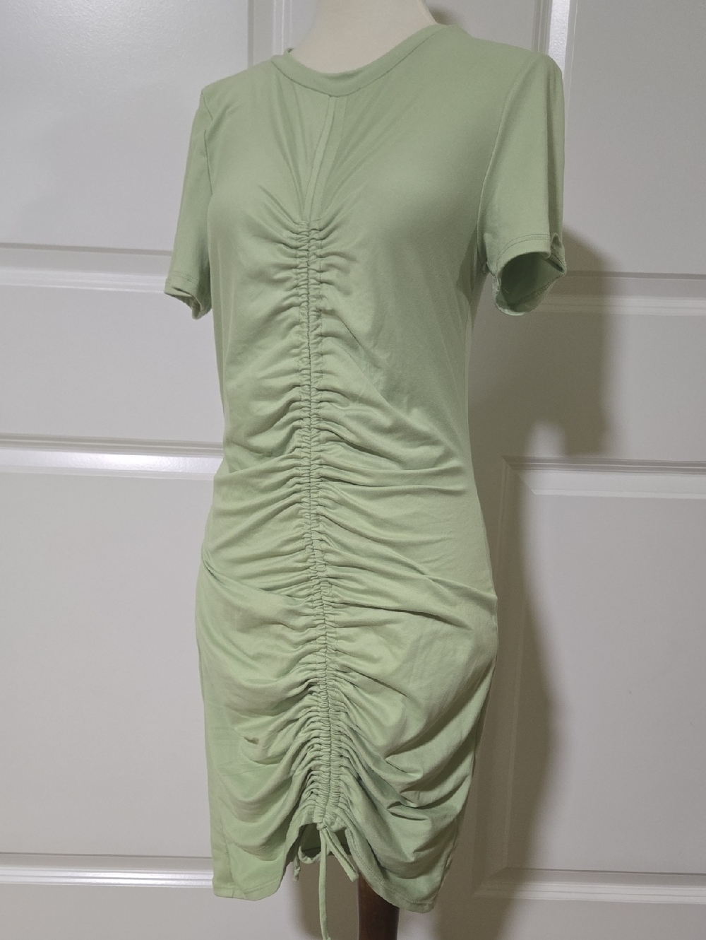 Pretty Garbage Light Sage Ruched Short Sleeve Mini Dress